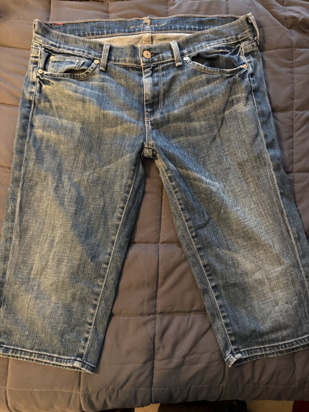 7 For All Mankind Denim Jean Shorts Distressed Wash Longer Length Bermuda 32